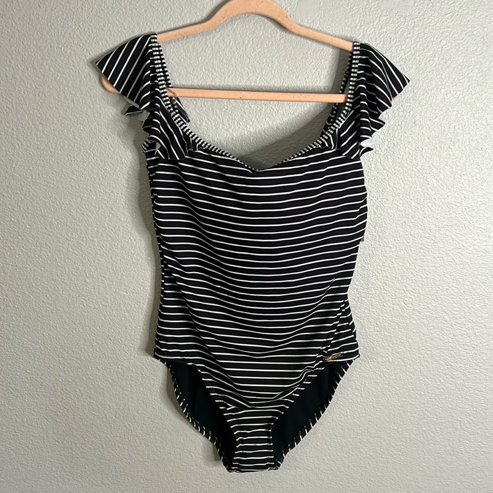 Vince Camuto Black and White Stripe One-Piece Swimsuit